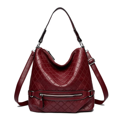 Genuine Brand High Quality Leather Casual Tote Luxury Handbags Women Bags Designer Shoulder Underarm Bags for Women Bucket Sac Burgundy