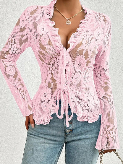 Women Gothic Lace Shrug Crop Tops Flare Long Sleeve Vintage Shirts Blouses for Cosplay Role-Playing Party Halloween Costume