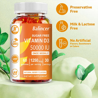 High Potency Vitamin D3 50,000 IU - Immune Support, Bone, Teeth, Heart and Nerve Health, Antioxidant - Gluten-Free, Non-GMO