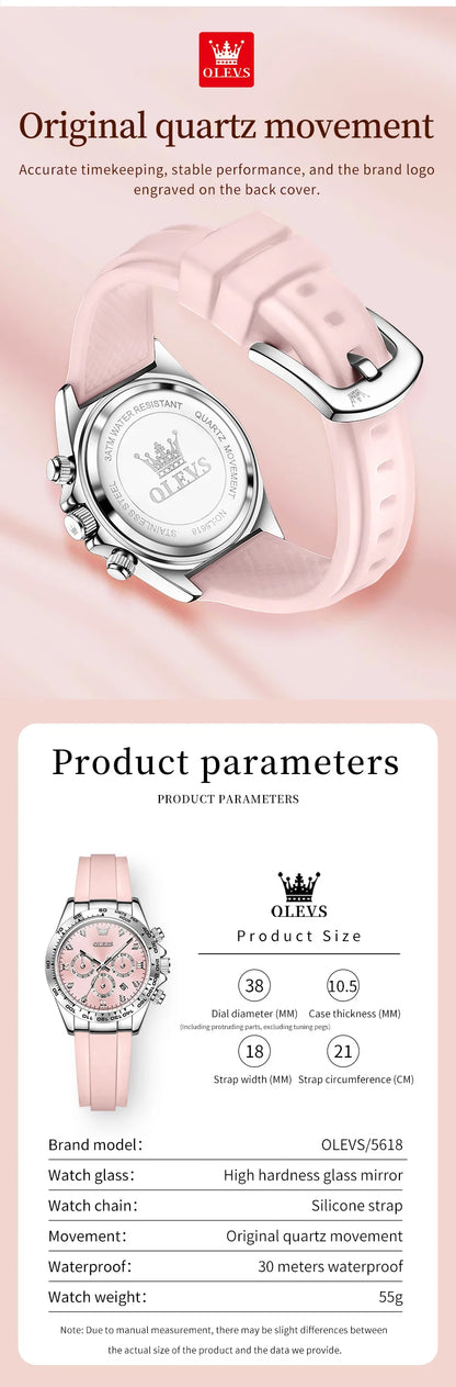 OLEVS 5618 Woman Watch Silicone Strap Luxury Brand Original Quartz Watch for Women Auto Date Waterproof Chronograph Ladies Clock