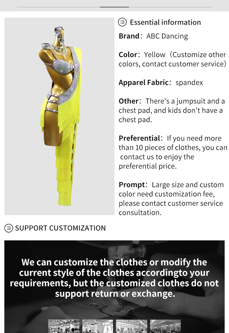 Womens Latin Dance Dress Midi Stage Clothes Elegant Prom Line Tassel Costume Girl Sport Suit Samba Party Practice Wear Customize Badiee Stylez