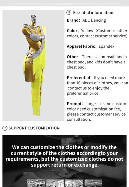 Womens Latin Dance Dress Midi Stage Clothes Elegant Prom Line Tassel Costume Girl Sport Suit Samba Party Practice Wear Customize Badiee Stylez