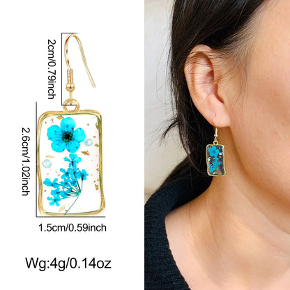 New In Earrings Dried Flower Crystal Dangle Hoop Earrings For Women Stainless Steel Diycharm Long Earring Cute Jewelry Wholesale