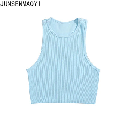 DIY Print Customize Sleeveless Vest Women's Summer High Waist Short Crop Top Fitness Running Yoga Clothes Slim Fast Dry Clothes baby blue