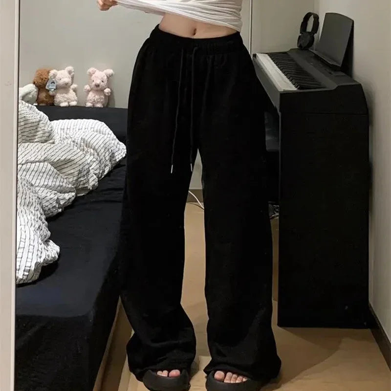 Wide Leg Sweatpants for Women Elastic Waist Casual Sport Pants Woman Streetwear Gray Oversize Sportswear Female Badiee Stylez