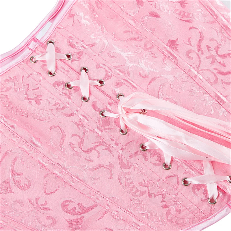 Blue Jacquard Corset Sexy Shoulder Straps Overbust Bustiers Crop Top Lace Up Brocade Vest Lingerie Gothic For Women Outfit