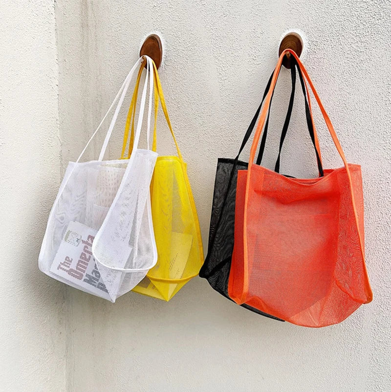 Summer Fashion Mesh Handbag Totes Hollow Out Shoulder Bags For Women Female Casual Fashion Large Capacity Shopping Pack