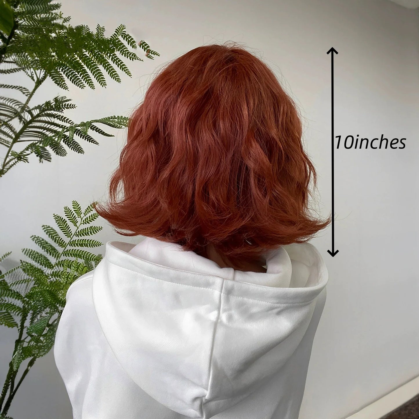 Allbell Magique Short Wavy Wig Bob Curly Wig With Bangs Dirty Orange Lolita Wigs Natural Synthetic Wig For Woman Heat Resistant