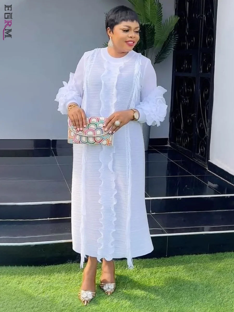 EGRM Miyake Pleated Dress Round Collar Full Sleeve Ruffles High Stretch Loose Dresses for Women 2025 New Autumn Clothing 2G3113