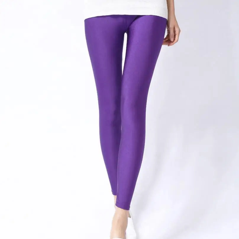 New Spring Solid Candy Neon Leggings for Women High Stretched Female Legging Pants Girl Clothing Leggins Plug Size purple