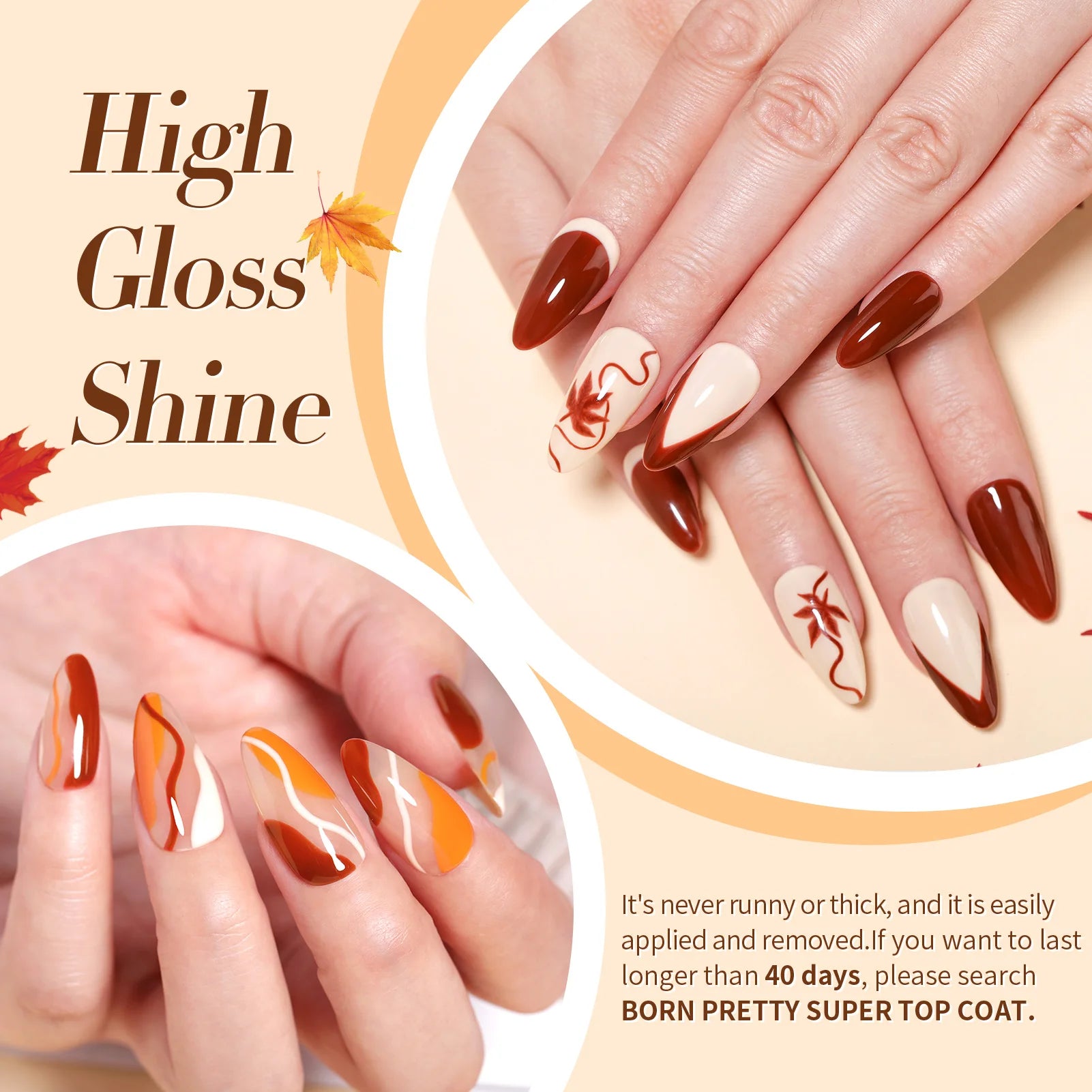 BORN PRETTY Fall Gel Nail Polish 10ml Orange Nude Brown Gel Nail Polish Halloween Nails Coral Orange Gel Varnish Manicure DIY