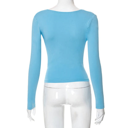 Backless Short Sleeve Blue Y2K Crop Top Women Casual O Neck Summer T Shirts Sexy Vintage Cut Out