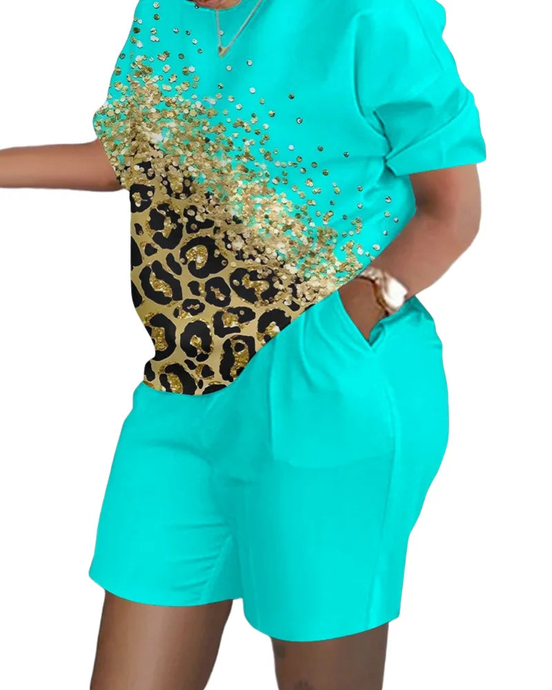 Women Casual Short Sleeve Outfit 2024 Summer Fashion Letter Printed O Neck Pocket Suit Female T Shirt Top Shorts Two Pieces Set 12