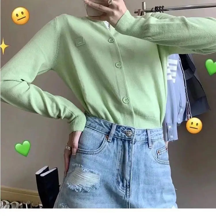 2024 Autumn New Thin Long-sleeved Slim Fit Cardigan Sweater for Women Fashionable High-end Knitted Candy Colored Top for Women