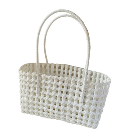 Plastic Hollow Weave Bag Countryside Style Bohemian Style Beach Tote Bag Large Capacity Bucket Bag Vegetable Basket Bag
