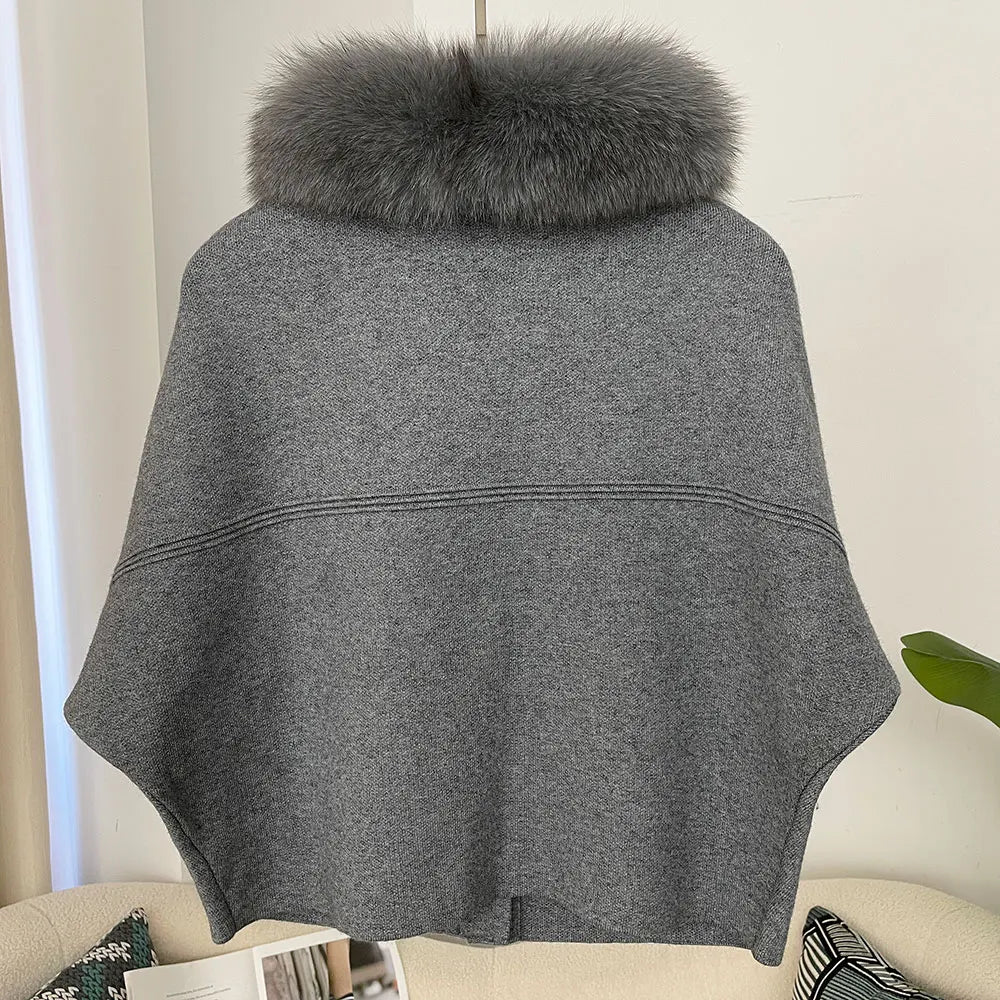 FURYOURSELF 2025 New Real Fox Raccoon Fur Collar Coat Knitted Sweater Women Short Sleeve Jacket Thick Warm Outerwear streetwear