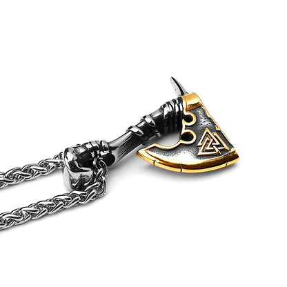 Nordic Retro Fashion Odin Viking Rune Axe High Quality Pendant Necklace Stainless Steel Rune Men and Women Amulet Necklace Gift Badiee Stylez