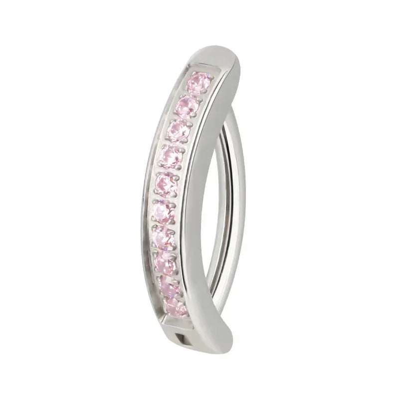 ASTM F136 Titanium PIERC Reverse Curved Clicker Navel Barbell Shiny CZ Sexy Belly Button Rings Bellybutton Sexy Piercing Jewelry TB-1266-Pink CHINA