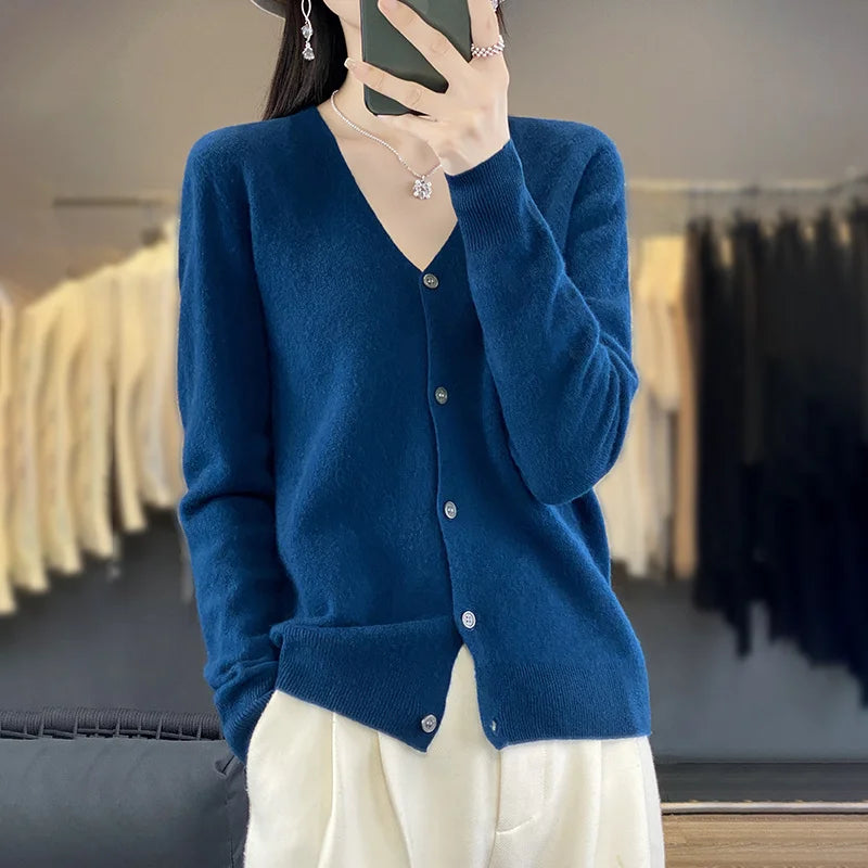 100 Merino Wool Knitted V-neck Sweater Women's Top Loose Korean Version Fashionable Versatile Autumn And Winter Cashmere Sweater WQ015 zanglan