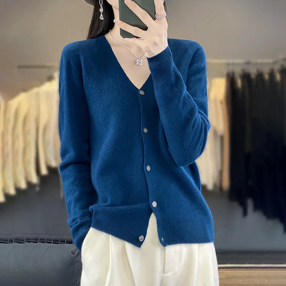 100 Merino Wool Knitted V-neck Sweater Women's Top Loose Korean Version Fashionable Versatile Autumn And Winter Cashmere Sweater WQ015 zanglan