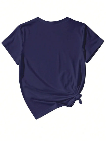 Plus - Size White Round Neck T - Shirt with Heart - Flower - themed Print: Sweet - patterned and Fashion - casual