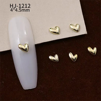 20PCS 3D Glossy Gold Silver Metallic Love Heart Various Crook Frame Solid Alloy Nail Art Rhinestones Decorations Manicure Charms HJ-1212