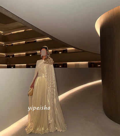 Customized   Organza Draped Pleat Formal Evening A-line Jewel Bespoke Occasion Gown Long Dresses Badiee Stylez