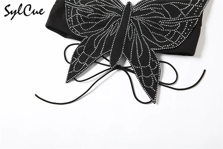 Sylcue Butterfly Plastic Art Design Advanced Fashion Personality All-Match Summer Travel Cool Women'S Sexy Charm Camisole Vest