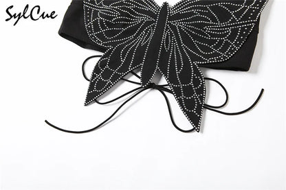 Sylcue Butterfly Plastic Art Design Advanced Fashion Personality All-Match Summer Travel Cool Women'S Sexy Charm Camisole Vest