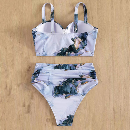 2024 Summer New Bikini Push Up Swimsuit Women Halter High Waist Swimwear Female Printed Bathing Suit Bathers