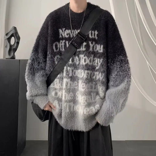 Gradient Letters Retro Sweater Men's Autumn Winter Loose Fashion Brand Handsome Clothes American Trendy Lazy Style Knitted Badiee Stylez