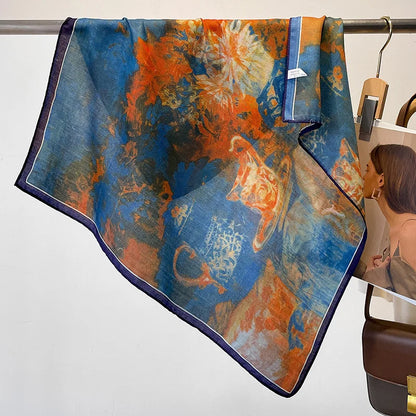 Fashion 70cm Cotton Square Scarf Women Floral Print Design Bandanas Lady Scarves Headband Accessories Handkerchief Hair QME189-01 65x65cm