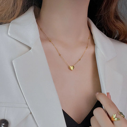 Elegant 3D Heart Pendant Bead Chain Necklace Waterproof Stainless Steel Gold-Plated Fashion Jewelry Birthday Engagement Gifts Badiee Stylez