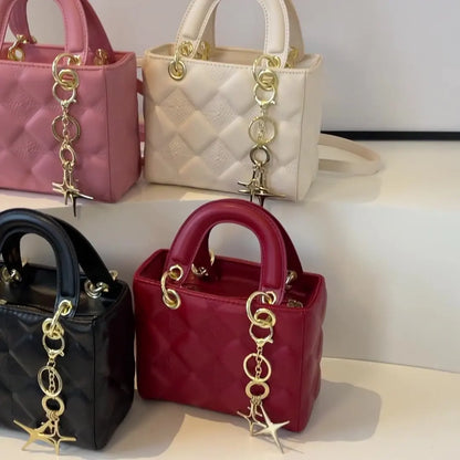 Small Top Handle Purses for Women Diamond Grid Luxury PU Leather Mini Satchel Crossbody Bag Elegant Square Bag