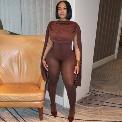 FLARORA Elegant Solid Color Ruched Jumpsuit Woman Bandage Patchwork Sleeveless Bodycon Jumpsuits Evening Party One Piece Overall Badiee Stylez