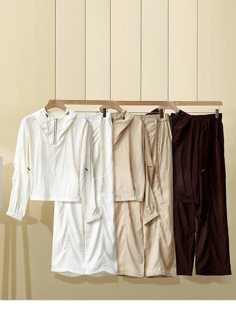 Women's Spring Summer New Hooded suit Casual Sports Fashion Chain Cardigan with Trousers Two-piece Set Badiee Stylez