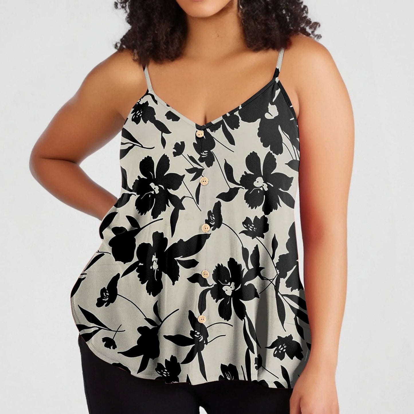 Plus size vest women's casual camisole top with adjustable shoulder straps v-neck sleeveless top fashion printed vest