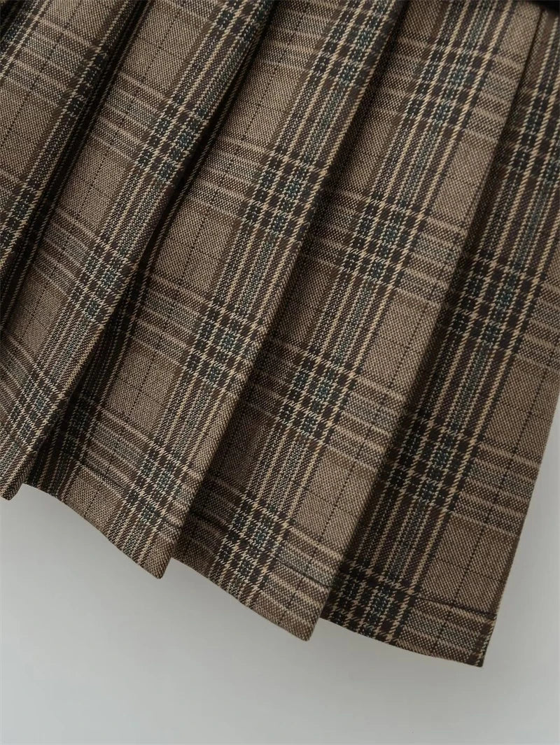 Women's Y2k A-line Pleated Skirt Vintage Plaid Mini Skirt Harajuku Korean Elegant Preppy Style Bow Skirts 2000s Clothes Summer