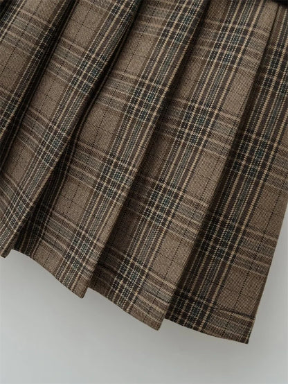 Women's Y2k A-line Pleated Skirt Vintage Plaid Mini Skirt Harajuku Korean Elegant Preppy Style Bow Skirts 2000s Clothes Summer