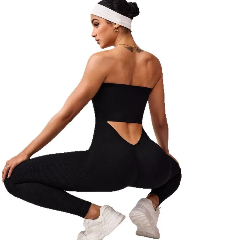 Anti Slip Strip Strapless Sports Jumpsuit Featuring Backless Lifting Hip Lifting To Shape Body Fit Snugly Yoga Fitness Underwear Badiee Stylez