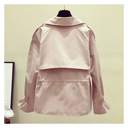 Women's Short Jacket 2025 Spring Autumn New Korean Fashion Loose Waist Slim Windbreaker Coat Solid Female Outwear Tops