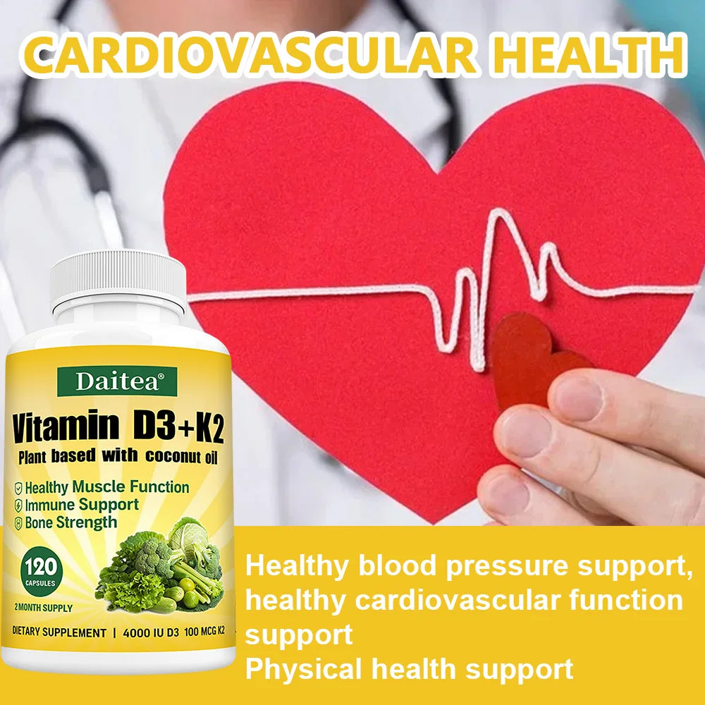 Vitamin D3 4000IU K2 100mcg Capsules Organic Coconut Oil Natural Ingredient,for Bone, Muscle Health, Promotes Immune Supplements