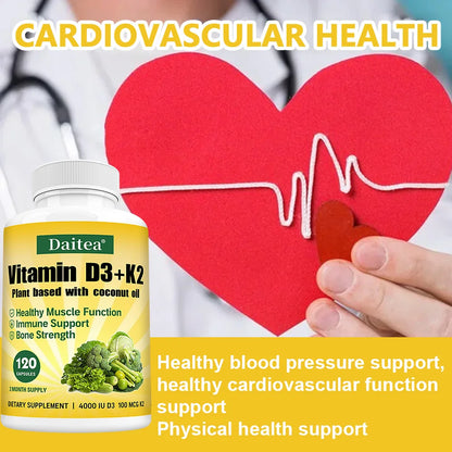 Vitamin D3 4000IU K2 100mcg Capsules Organic Coconut Oil Natural Ingredient,for Bone, Muscle Health, Promotes Immune Supplements