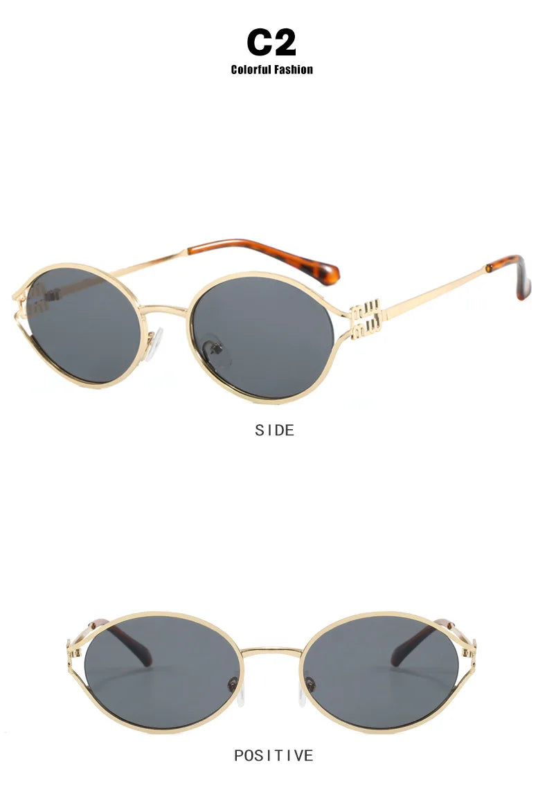 Retro Oval Metal Small Frame Sunglasses Men And Women Hollow Design Brand Sunglasses High-End Luxury Versatile Sunglasses UV400
