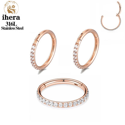 316L Stainless Steel Zircon CZ Hinged Segment Nose Septum Clicker Ring Round Earrings Hoops Ear Tragus Helix Piercing Jewelry