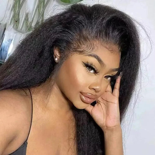 Kinky Straight 13x4 Lace Front Human Hair Wigs For Women Brazilian Bone Colored Yaki Straight Transparent Lace Frontal Curly Wig 13X4 Lace Front Wig United States
