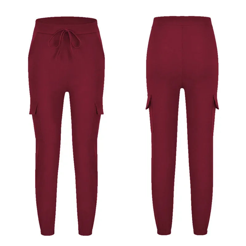 2022 New Solid Jogger Women's Cargo Pants Multi-Pocket Drawstring Elastic Waist Women Sports Pants Streetwear Casual Long Pant Badiee Stylez