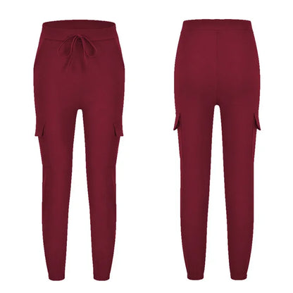 2022 New Solid Jogger Women's Cargo Pants Multi-Pocket Drawstring Elastic Waist Women Sports Pants Streetwear Casual Long Pant Badiee Stylez