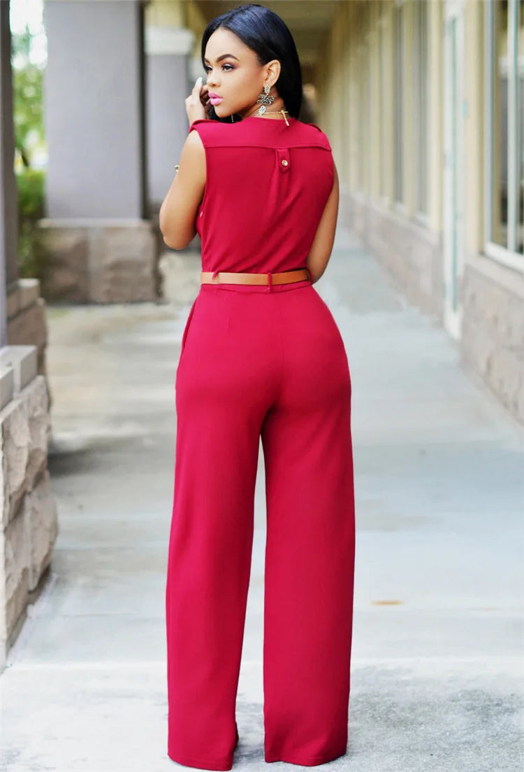 Business Formal Jumpsuit Work Wear Women Romper Elegant Long Deep V Neck Sleeveless High Waist Wrap Jumpsuits Fashion Streetwear Badiee Stylez