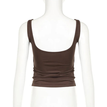 Women Sexy Tank Tops New Summer Solid Fashion Folds Sexy Backless Partywear Camisole Elegant Casual Slim Lady Tank Tops Clothing